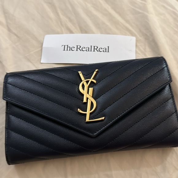 ❌SOLD❌EUC Authentic Saint Laurent Monogram Matelasse Leather Wallet Navy Blue - Picture 13 of 13